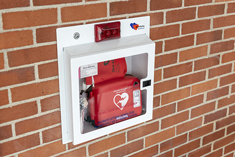 AED in brick wall