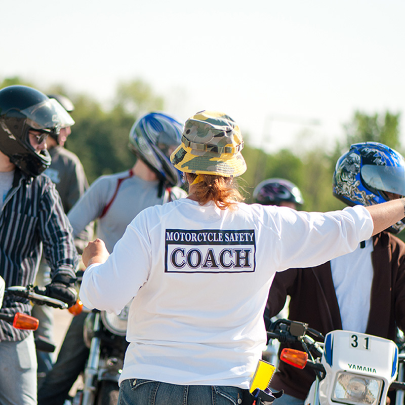 Motorcycle Safety Coach working with class. 