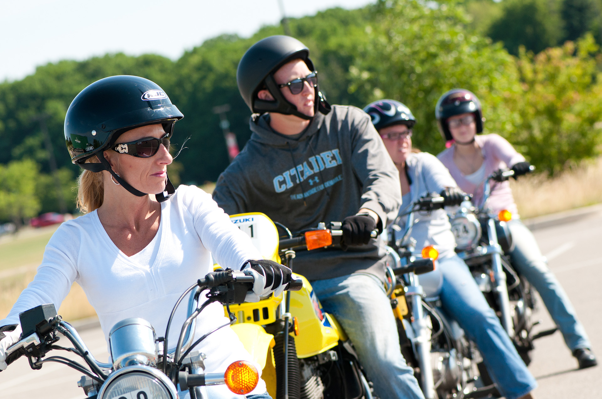 Students lined up in a Motorcycle Safety class