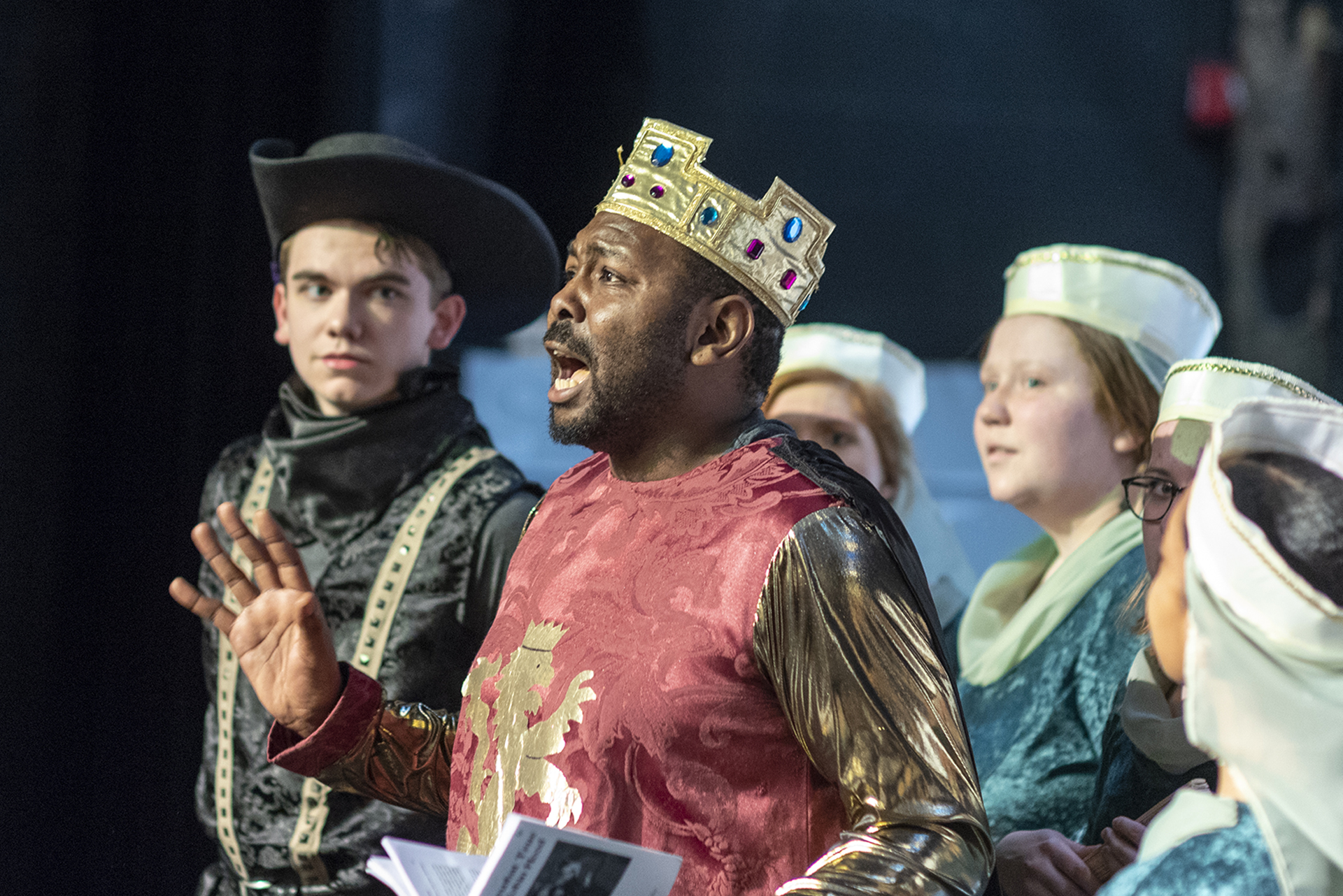 Student in costume during play rehearsal